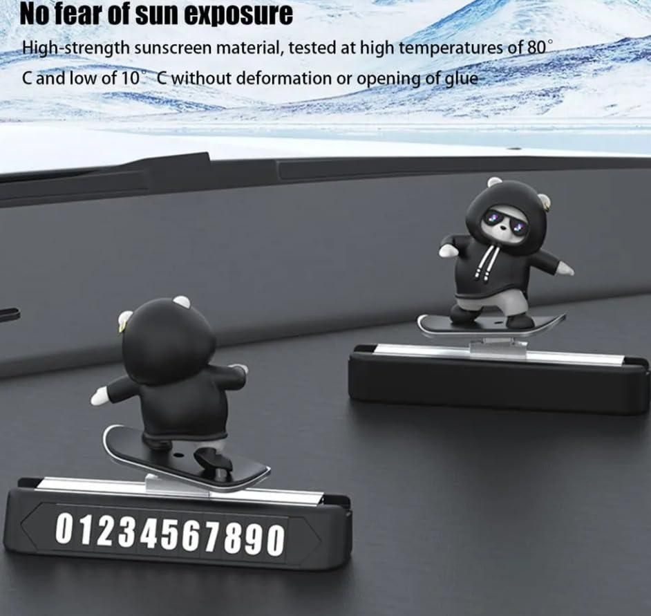 Skateboarding Panda Car Dashboard Figurine – Auto Sliding Motion Decor for Stylish Car Interiors Color-Black