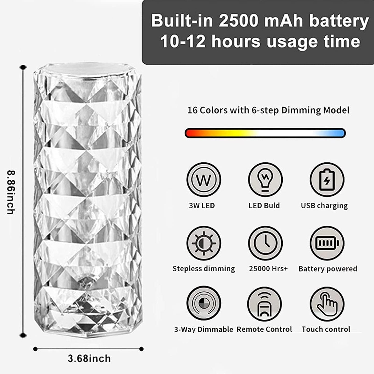 Crystal Lamp โ Color Changing Rose Crystal Diamond Table Lamp
