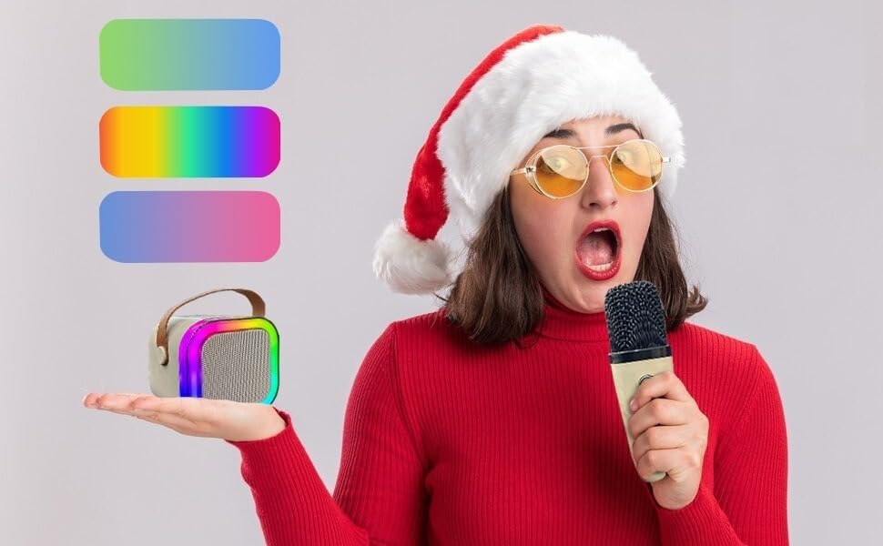 Mini Portable Blue-Tooth Karaoke K12 Speaker with Wireless Microphone and Dynamic Lights