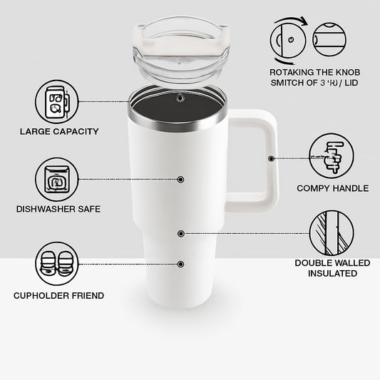 1200ML Premium Stainless Steel Tumbler with Straw & Lid | Double Wall Vacuum Insulated Sipper Bottle for Hot & Cold Drinks Colour-Random