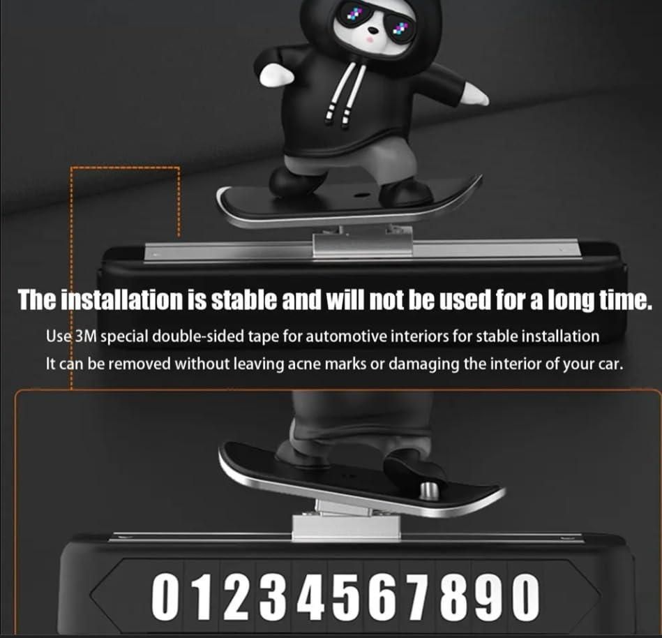 Skateboarding Panda Car Dashboard Figurine – Auto Sliding Motion Decor for Stylish Car Interiors Color-Black