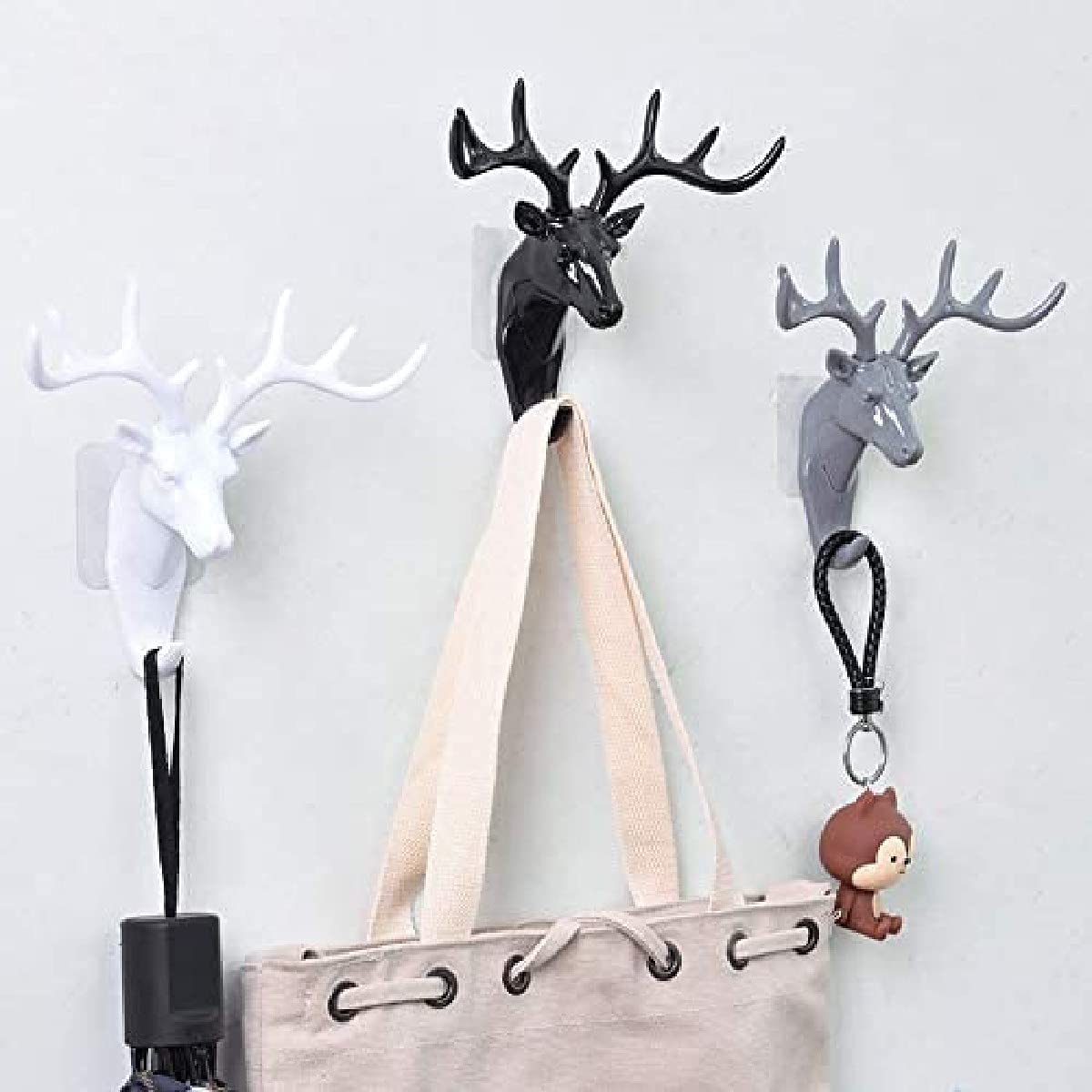 Wall Mount Deer Head Hook β Self Adhesive Wall Hanger for Keys, Bags & Clothes β Black, Plastic, Vintage Style
