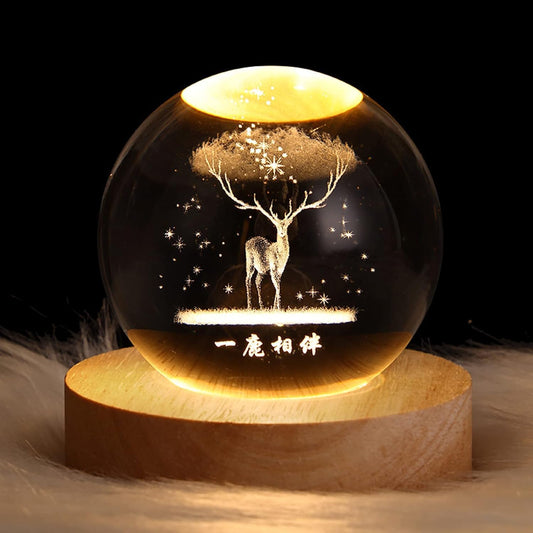 3D Crystal Ball Night Light with Wooden Base β LED Luminous Glass Lamp for Bedroom, Gifts & Decor πβ¨