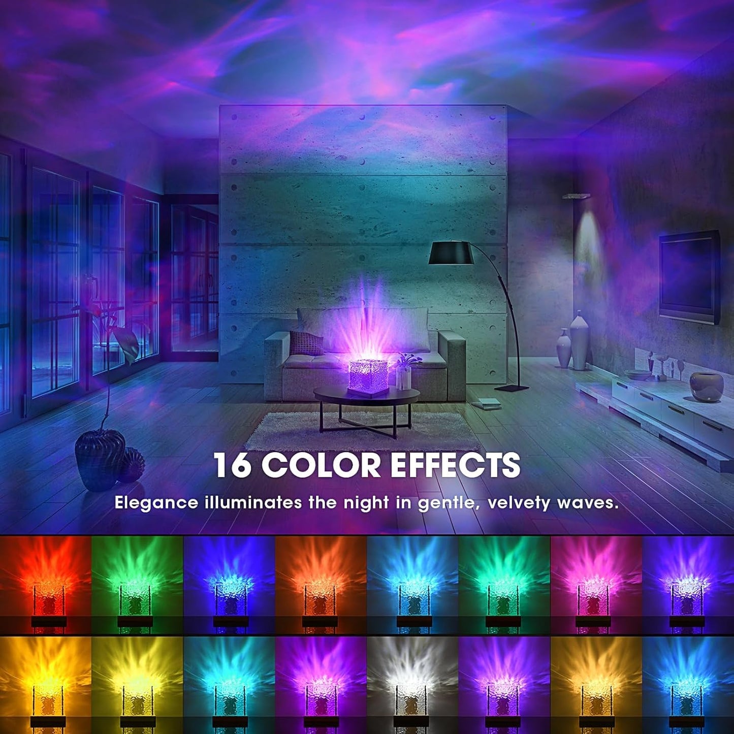 3D Ocean Wave LED Night Light Projector โ 16 Colors with Remote for Bedroom &Lamp