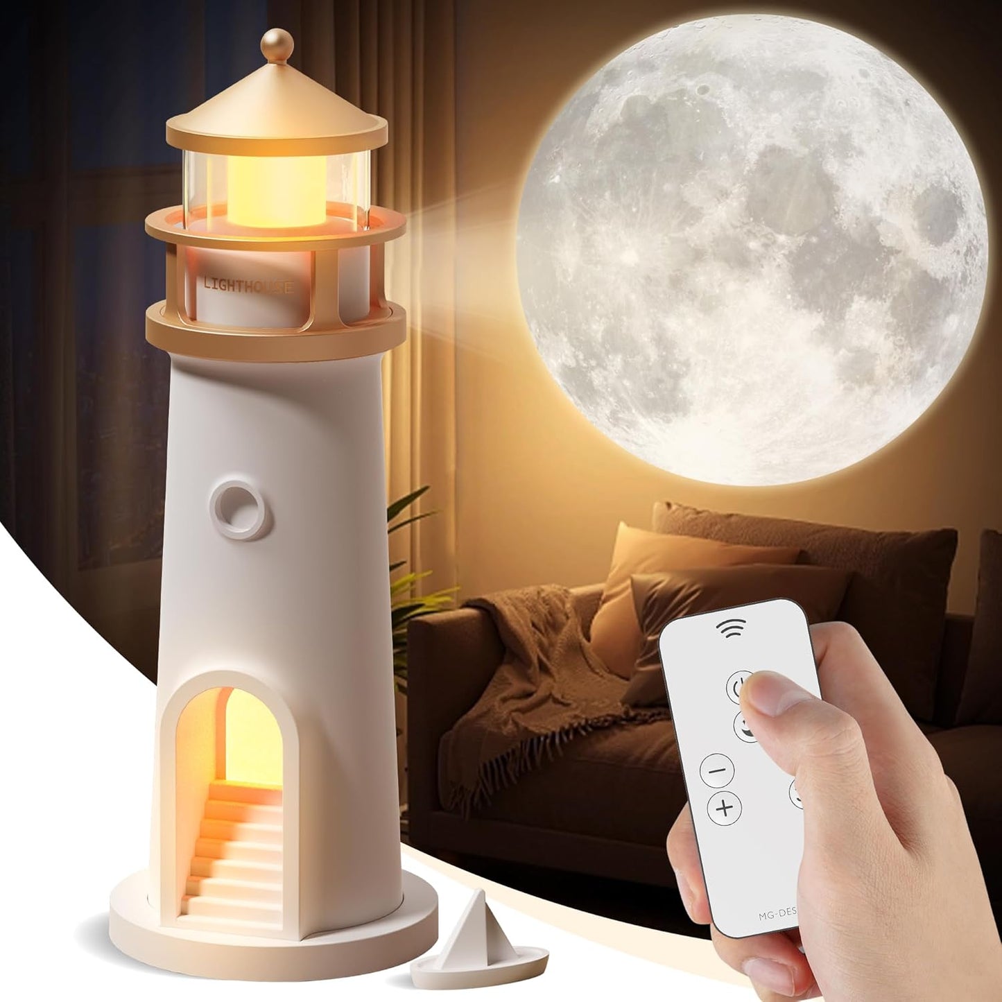 Moon Lamp Projector Night Light โ Lighthouse Decor with Galaxy Projection for Kids & Bedrooms