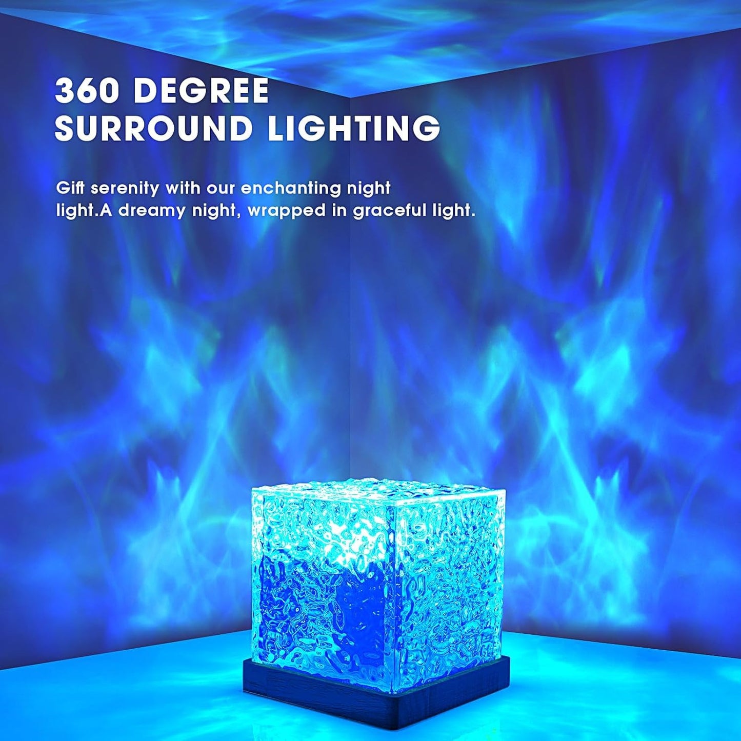 3D Ocean Wave LED Night Light Projector โ 16 Colors with Remote for Bedroom &Lamp