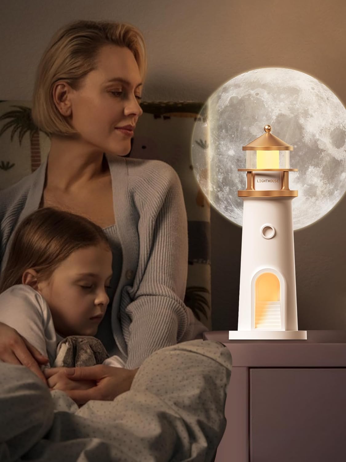 Moon Lamp Projector Night Light โ Lighthouse Decor with Galaxy Projection for Kids & Bedrooms