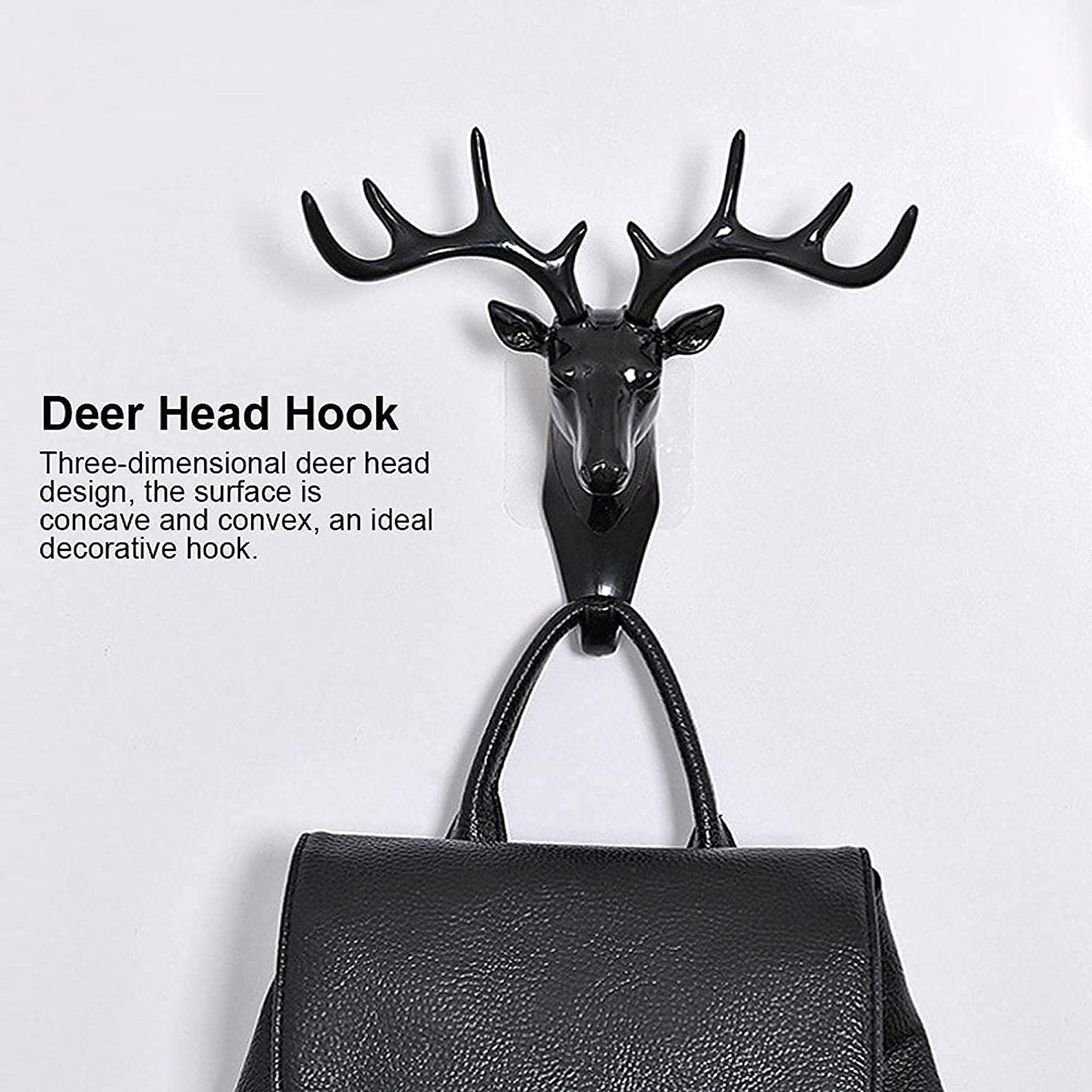 Wall Mount Deer Head Hook β Self Adhesive Wall Hanger for Keys, Bags & Clothes β Black, Plastic, Vintage Style