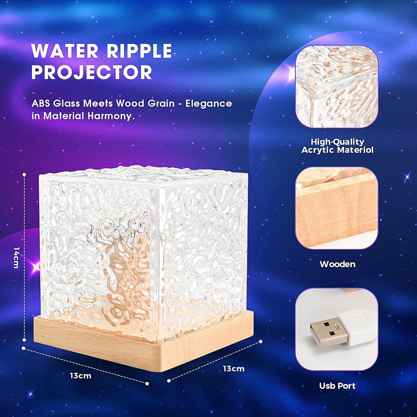 3D Ocean Wave LED Night Light Projector โ 16 Colors with Remote for Bedroom &Lamp