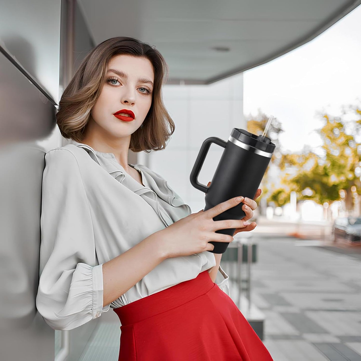 1200ML Premium Stainless Steel Tumbler with Straw & Lid | Double Wall Vacuum Insulated Sipper Bottle for Hot & Cold Drinks Colour-Random