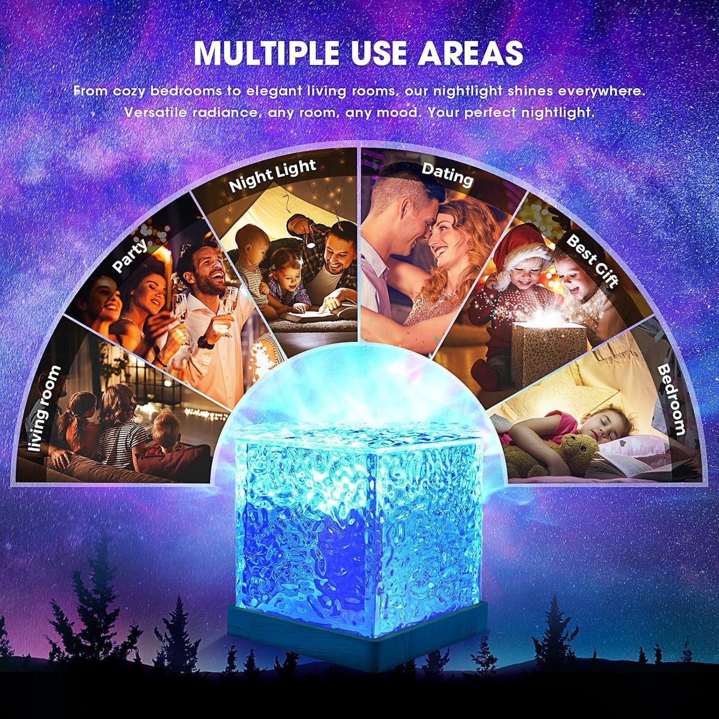 3D Ocean Wave LED Night Light Projector โ 16 Colors with Remote for Bedroom &Lamp