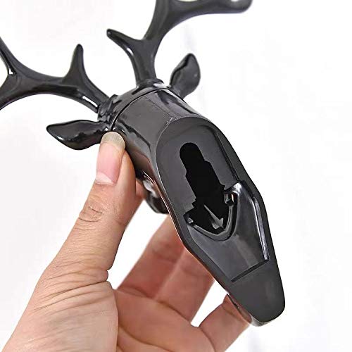 Wall Mount Deer Head Hook – Self Adhesive Wall Hanger for Keys, Bags &amp; Clothes – Black, Plastic, Vintage Style