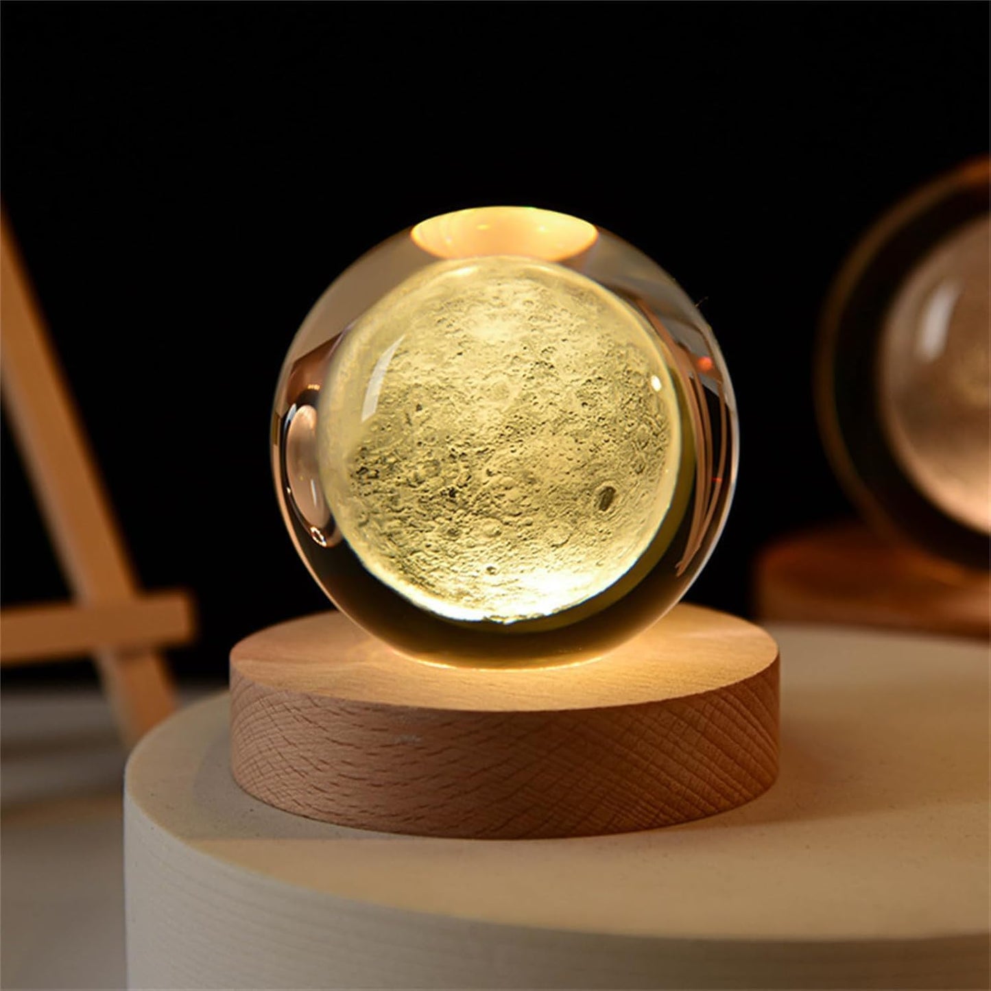 3D Crystal Ball Night Light with Wooden Base – LED Luminous Glass Lamp for Bedroom, Gifts &amp; Decor 🌌✨