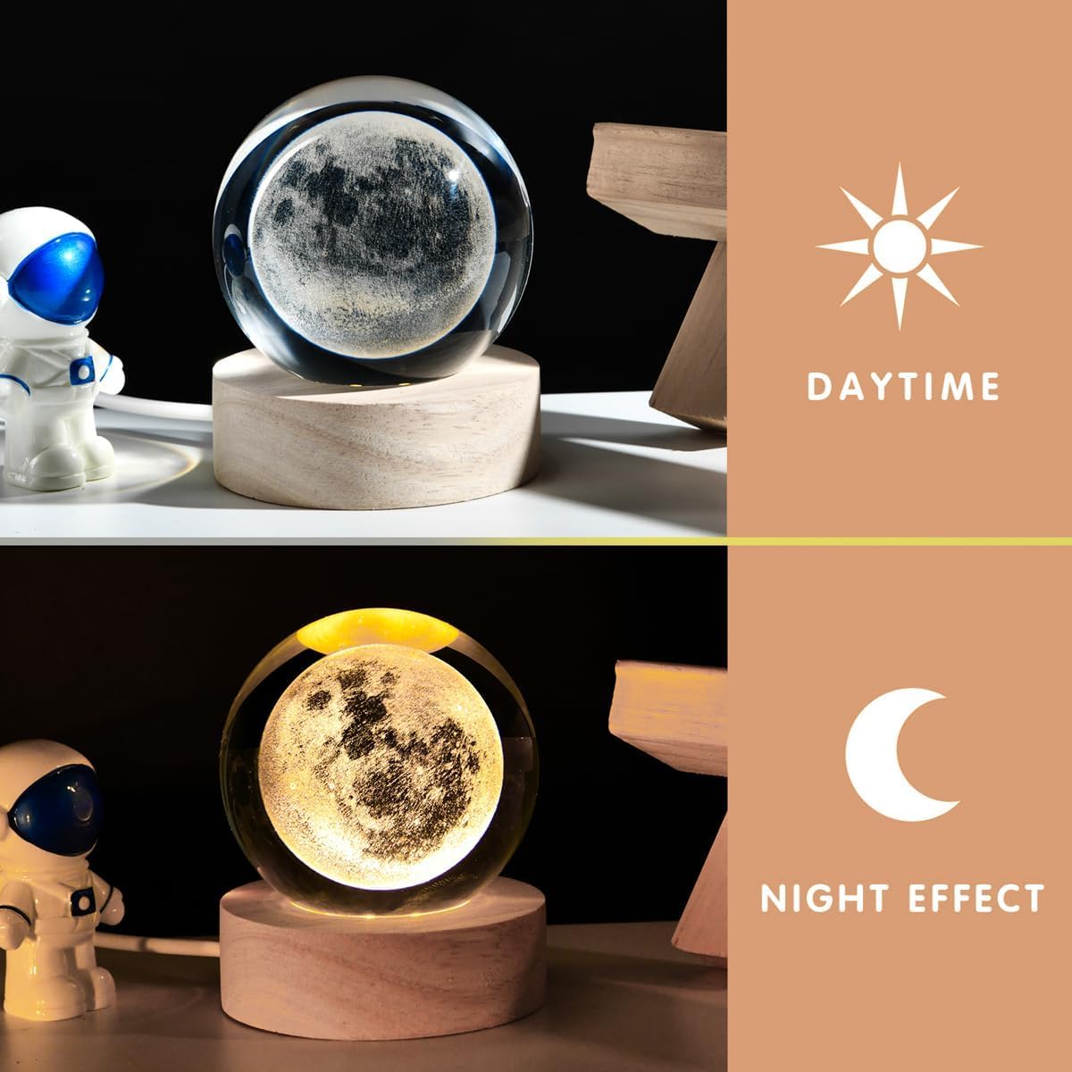 3D Crystal Ball Night Light with Wooden Base – LED Luminous Glass Lamp for Bedroom, Gifts &amp; Decor 🌌✨