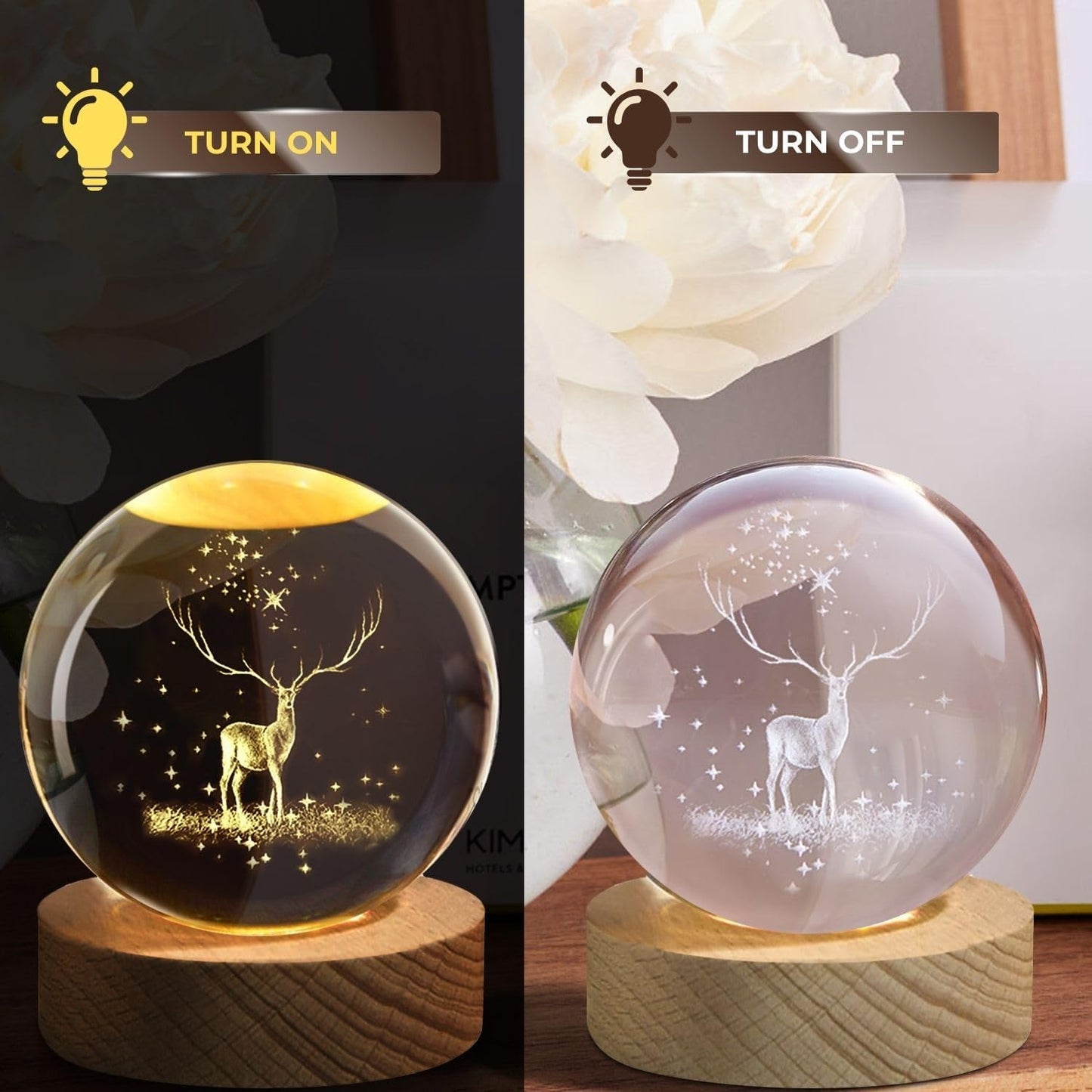 3D Crystal Ball Night Light with Wooden Base – LED Luminous Glass Lamp for Bedroom, Gifts &amp; Decor 🌌✨