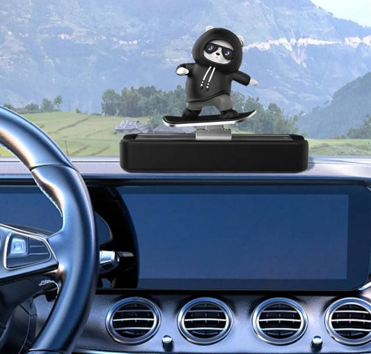 Skateboarding Panda Car Dashboard Figurine – Auto Sliding Motion Decor for Stylish Car Interiors Color-Black